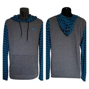 Zoo York Men’s Hoodie Kangaroo Pocket Strip Sleeves & Hood Gray Blue Sz M